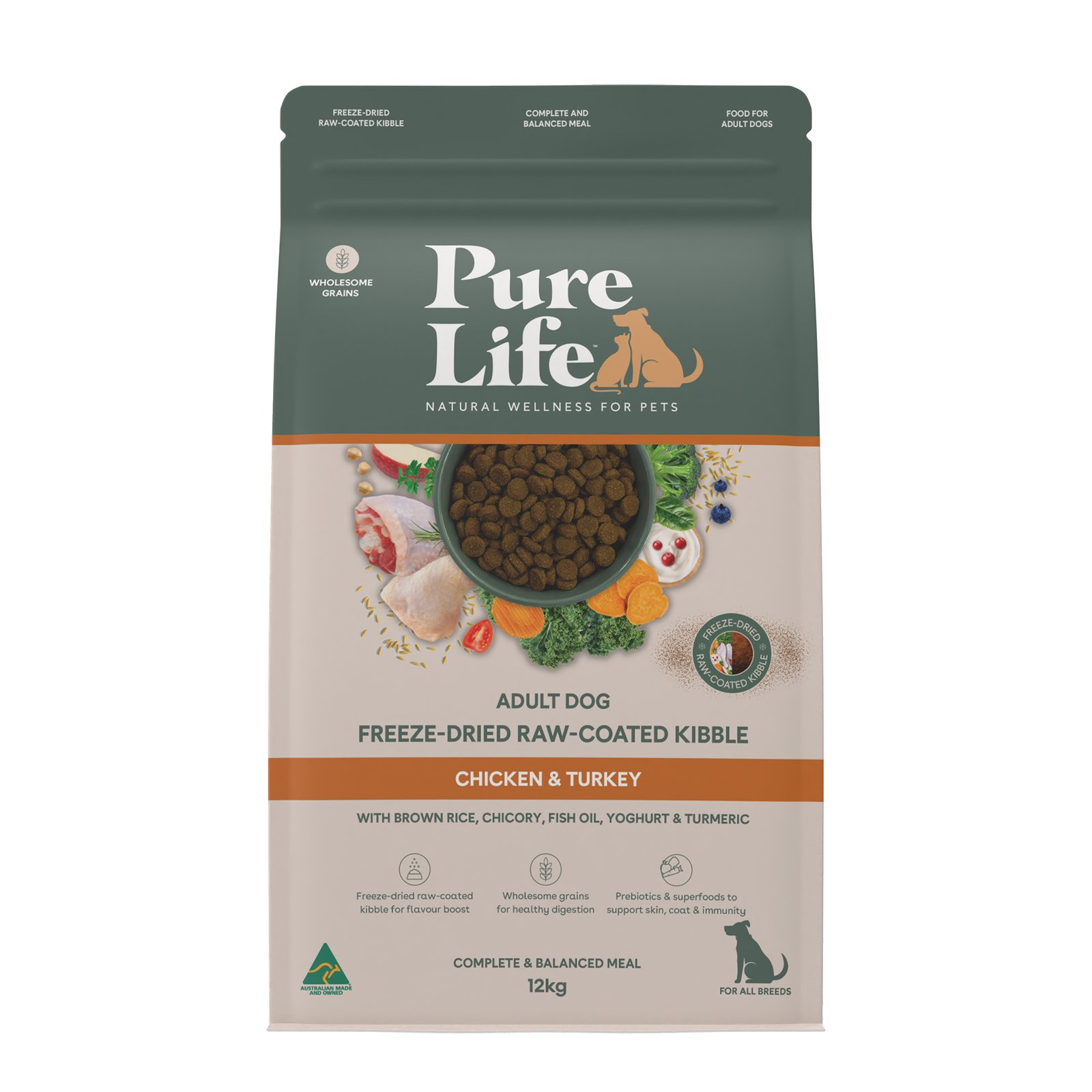 Test 1-Freeze-Dried Raw-Coated Kibble Chicken & Turkey Flavour For Adult Dogs